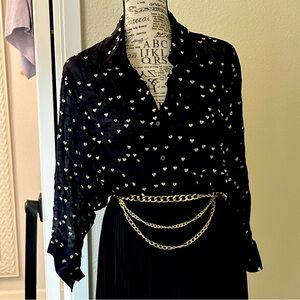 All Saints Mariana Black Blouse with gold embroidered broken hearts